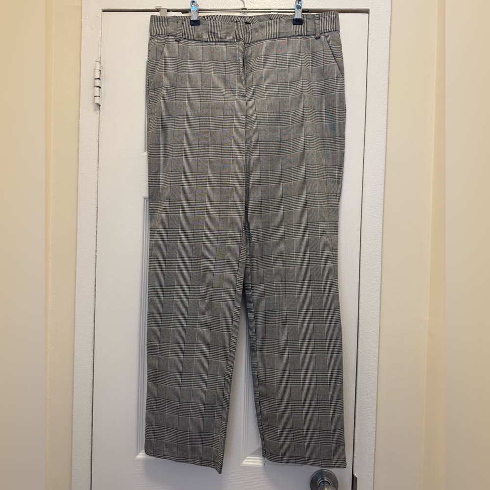 Aqua Black and White Checkered Plaid Pants